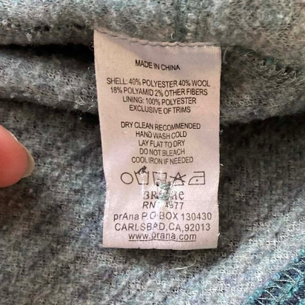 Prana Striped Funnel Neck Wool Lucia Pullover Sweater Women Medium Teal Blue - Picture 10 of 12